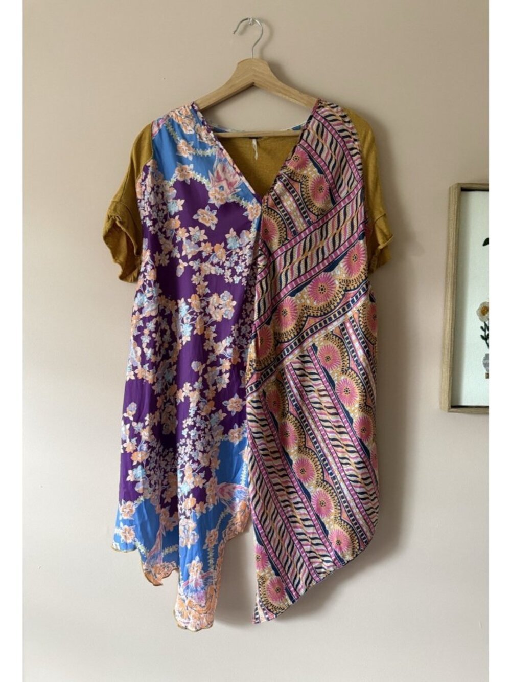 Free People Pick Your Scarf Mixed Media Linen Blend Tunic Top Floral Boho Hippie